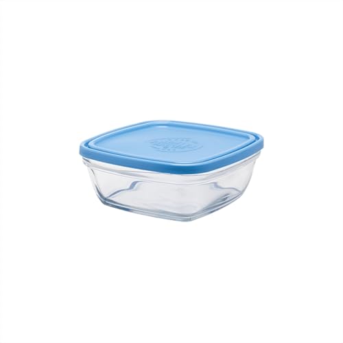 Duralex® France FreshBox Square Tempered Glass Storage Container with Blue Lid, 1.15 Ltr, Set of 1 Piece | 3x Stronger & Durable | Thermal & Shock Resistant | Microwave & Dishwasher Safe - Image 1