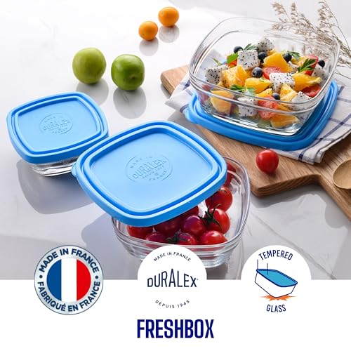 Duralex® France FreshBox Square Tempered Glass Storage Container with Blue Lid, 1.15 Ltr, Set of 1 Piece | 3x Stronger & Durable | Thermal & Shock Resistant | Microwave & Dishwasher Safe - Image 3