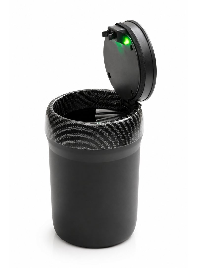 Portable Car Ashtray with LED Light – Carbon Fiber Design Smokeless Cup Holder Ashtray with Lid for Car & Home Use