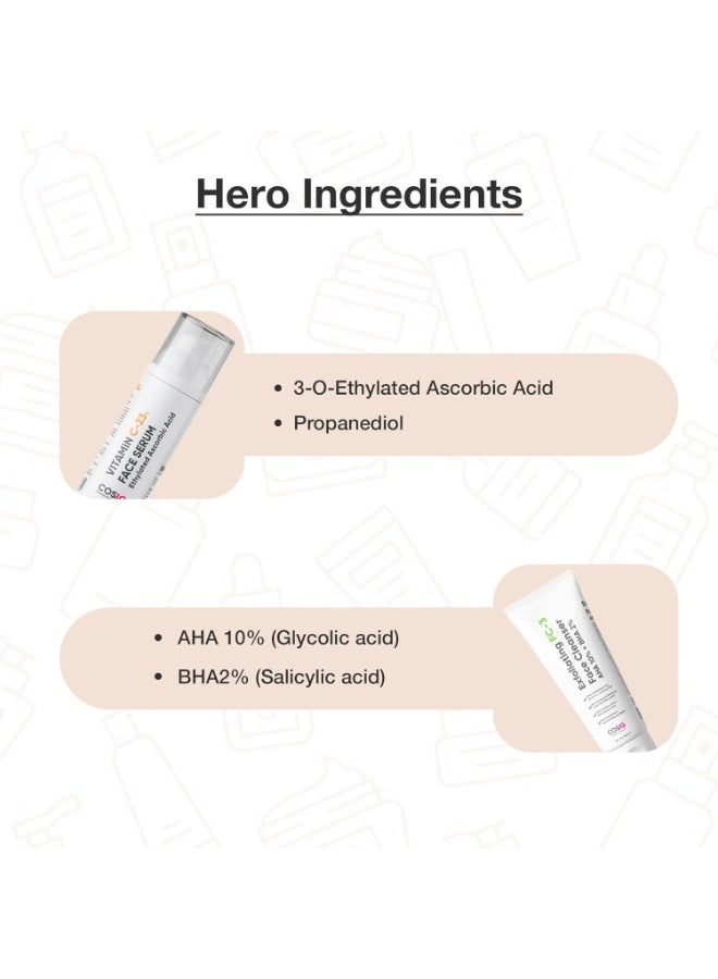 CosIQ Cos-IQ Complete Kit for Dull Skin, SPF 50 Sunscreen 30ml, AirGel NMF-15% Moisturiser 100ml, Niacinamide Vitamin B3-10% Serum, 30ml, Vitamin C-23% Serum, FC-3 Exfoliating Face Cleanser, 100ml - Image 2