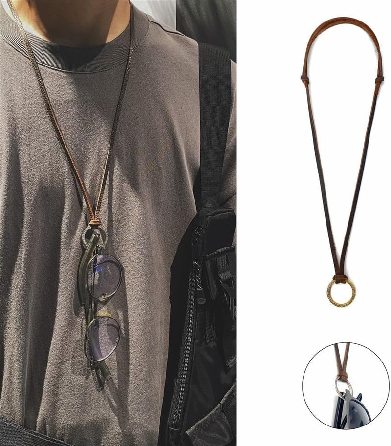 Decker Glasses Necklace Sunglasses Holder Hanging Ring Leather Cord Adjustable Eyeglasses Strap Alloy Loop Ring - Image 2