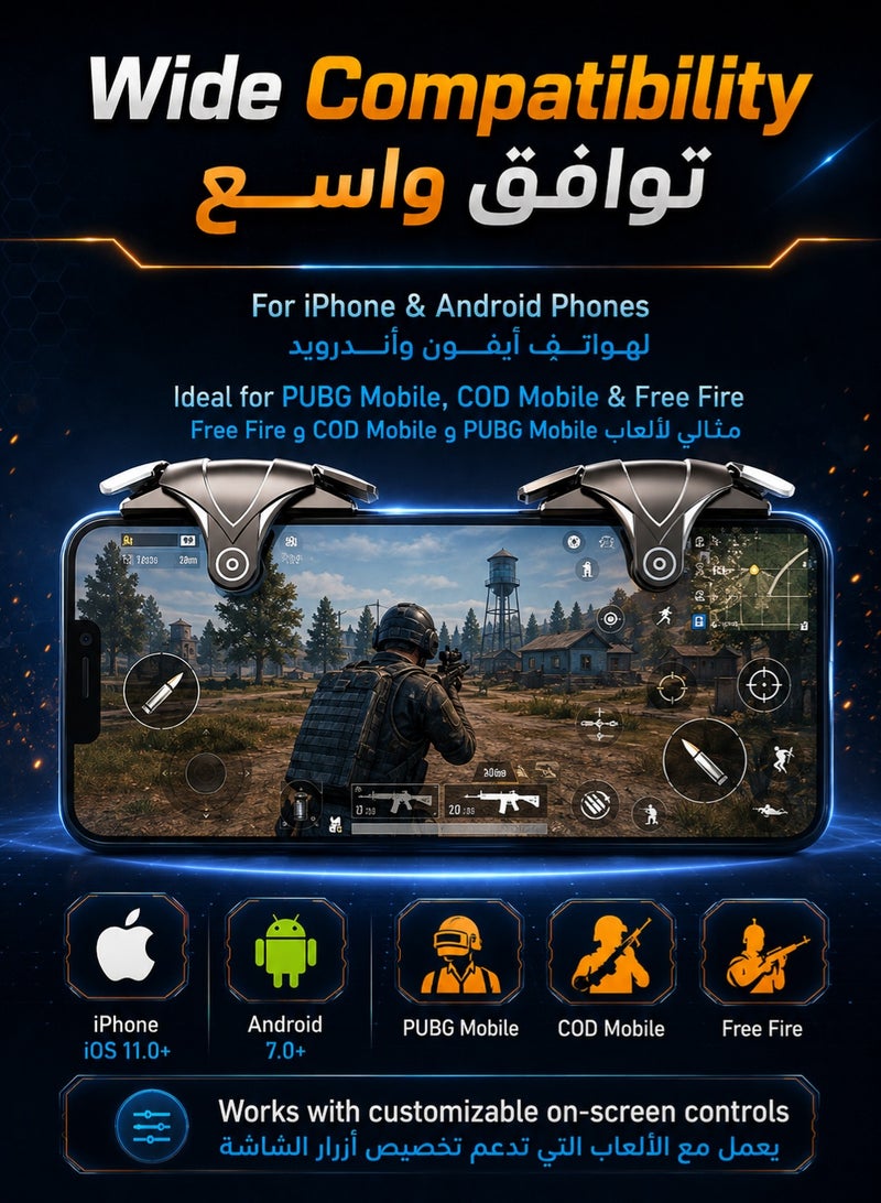 اوليو عبوتان من وحدة تحكم ألعاب PUBG العالمية للهواتف المحمولة، مزودة بأزرار تحكم مادية، متوافقة مع أجهزة التحكم، توفر شعورًا مريحًا عند الإمساك بها، مما يُحسّن سرعة ودقة التصويب. - Image 4