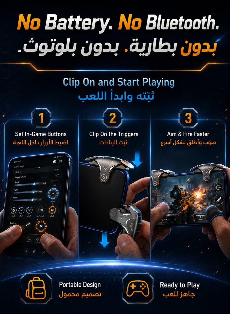 اوليو عبوتان من وحدة تحكم ألعاب PUBG العالمية للهواتف المحمولة، مزودة بأزرار تحكم مادية، متوافقة مع أجهزة التحكم، توفر شعورًا مريحًا عند الإمساك بها، مما يُحسّن سرعة ودقة التصويب. - Image 5