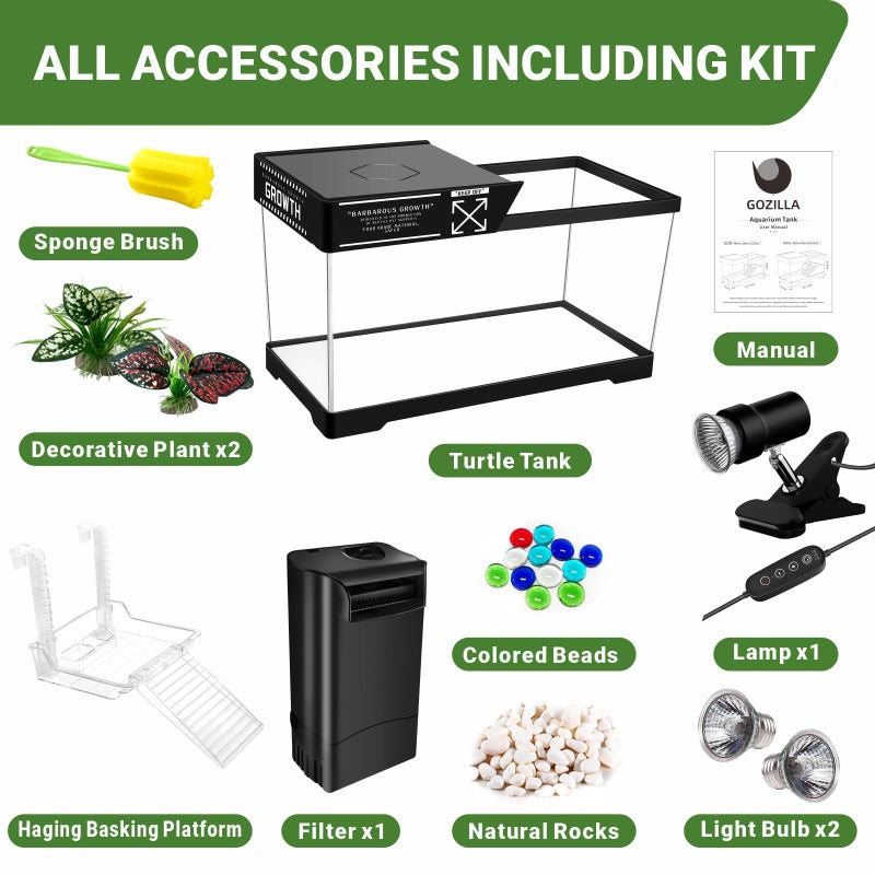 GOZILLA Aquatic Turtle Tank Kit+Lamp+Filter, Upgrade PC Turtle Tank Starter Kit with Adjustable Lamp & Filter,Reptile Habitat with Lid,Hanging Platform for Small Reptiles.(19.68Ã—9.52Ã—9.44''/Black Kit) - Image 3