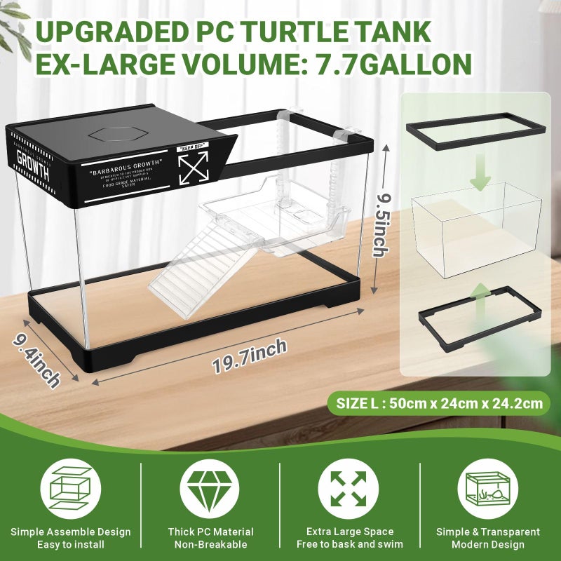 GOZILLA Aquatic Turtle Tank Kit+Lamp+Filter, Upgrade PC Turtle Tank Starter Kit with Adjustable Lamp & Filter,Reptile Habitat with Lid,Hanging Platform for Small Reptiles.(19.68Ã—9.52Ã—9.44''/Black Kit) - Image 2