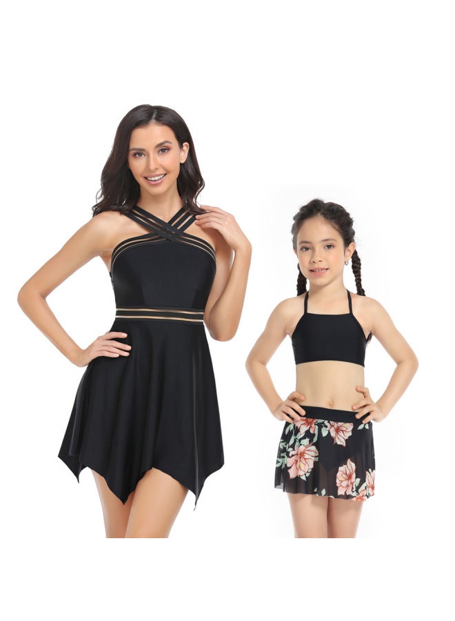 Loquat 2024 Mother-daughter Split Swimsuit Hot Spring European And American Mesh Swimsuit Female Hi Fish Wholesale-Color:yellow Leaves- - Image 3