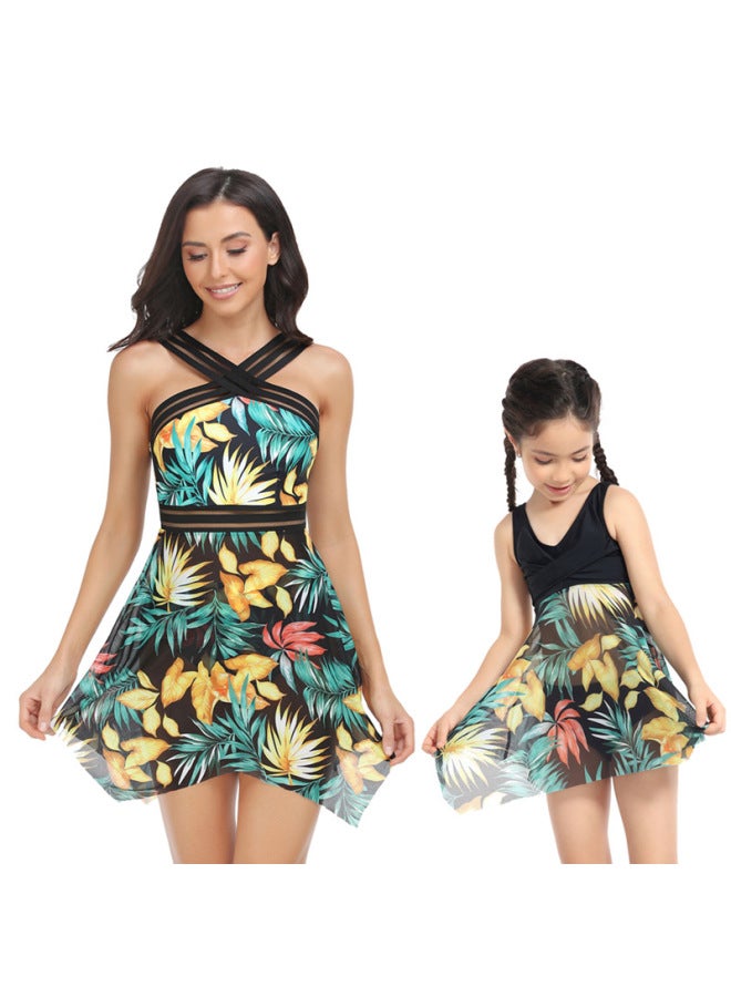 Loquat 2024 Mother-daughter Split Swimsuit Hot Spring European And American Mesh Swimsuit Female Hi Fish Wholesale-Color:yellow Leaves- - Image 1