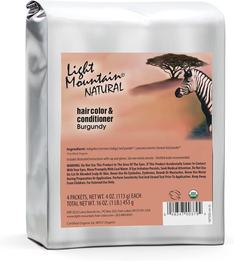 Light Mountain Natural Hair Color & Conditioner - Burgundy, Organic Henna Powder for Men and Women, 16 Oz - Image 1