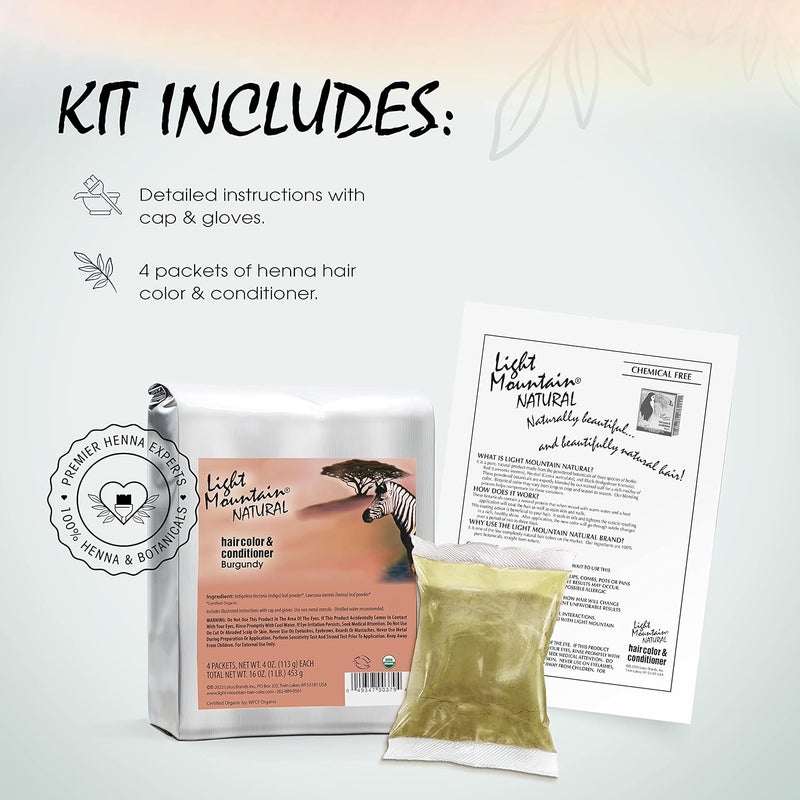 Light Mountain Natural Hair Color & Conditioner - Burgundy, Organic Henna Powder for Men and Women, 16 Oz - Image 2