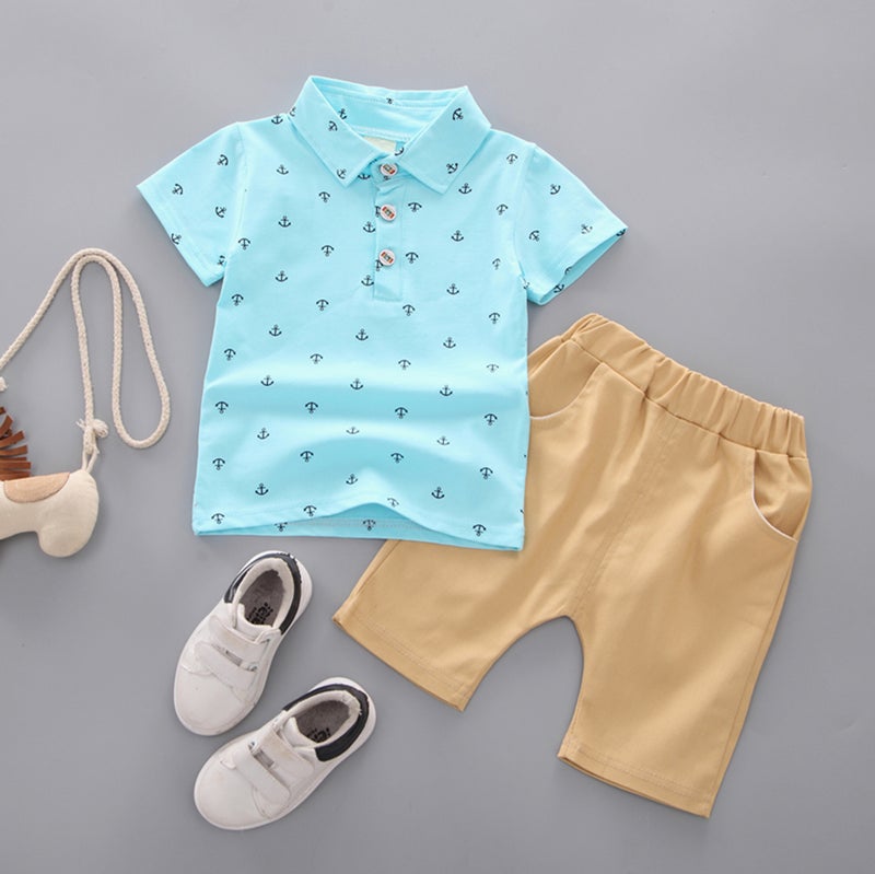 Children Clothing Boy Polo Shirt Anchor Print Little Boy Child Suit Short-sleeved Spring and Summer - Image 1
