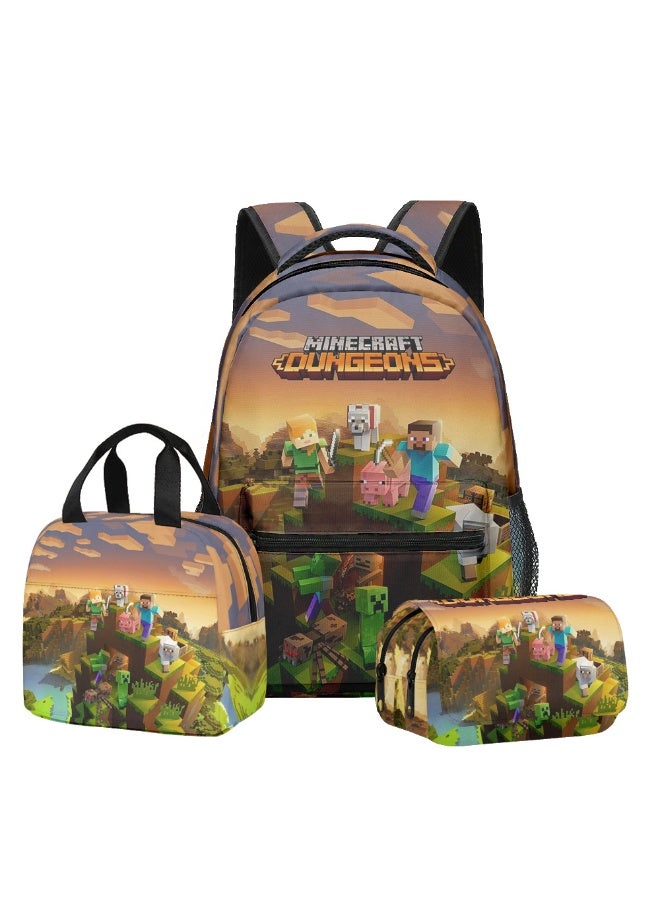 ماين كرافت على ظهره مقلمة حقيبة الغداء ثلاث قطع دعوى الرجال والنساء الترفيه الرياضة حقيبة السفر طالب حقيبة المدرسة