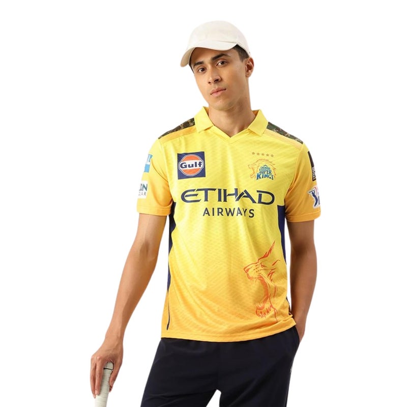 playR Men's Geometric Regular Fit Chennai Super Kings Authentic Match Jersey IPL 2025 Adult Dhoni 7 Half Sleeve - Image 2