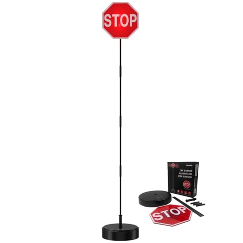 Securityman Garage Parking Aid with LED Stop Sign [Upgraded Base] – Large 7" Sign, Bright Red LEDs, Adjustable Height – Garage Car Stopper & Parking Assist Indicator - Image 1