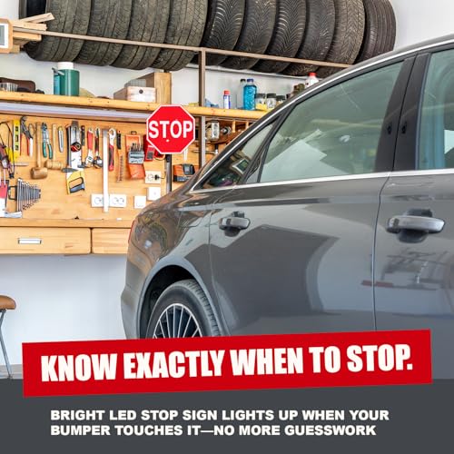 Securityman Garage Parking Aid with LED Stop Sign [Upgraded Base] – Large 7" Sign, Bright Red LEDs, Adjustable Height – Garage Car Stopper & Parking Assist Indicator - Image 2