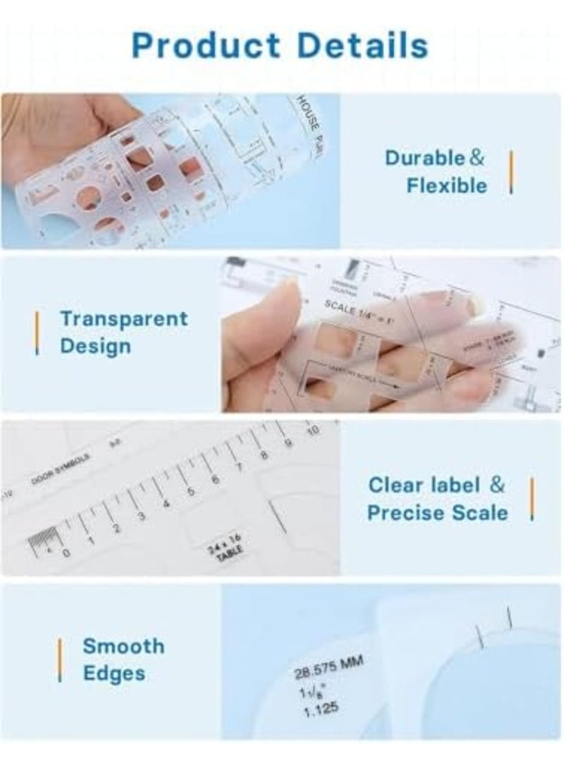 Architectural Templates Set, Circle Template, House Plan, Interior Design and Furniture Stencil Tools, Drafting Rulers and Shape Guides for Architects, Designers, and Students (5 Pcs,Transparent) - Image 5