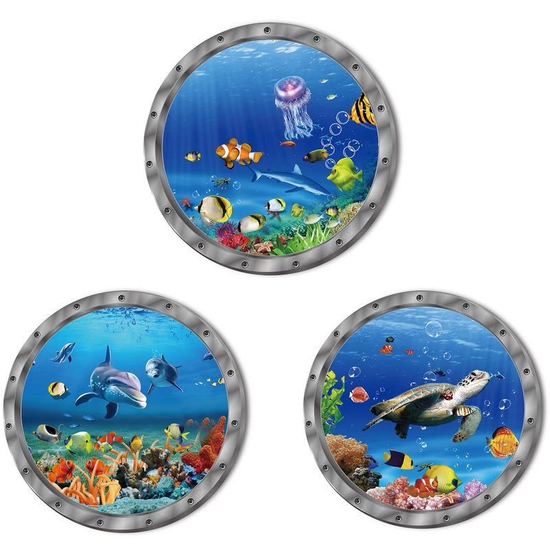 LiStarUs Ocean Animals World Under Sea Decor Includ Sea Turtles Dolphins Fishes 3 Pcs Removable 3D Peel and Stick Vinyl Stickers for Bathroom,Wall Decor,Wall Stickers,Bedroom,Furniture - Image 1