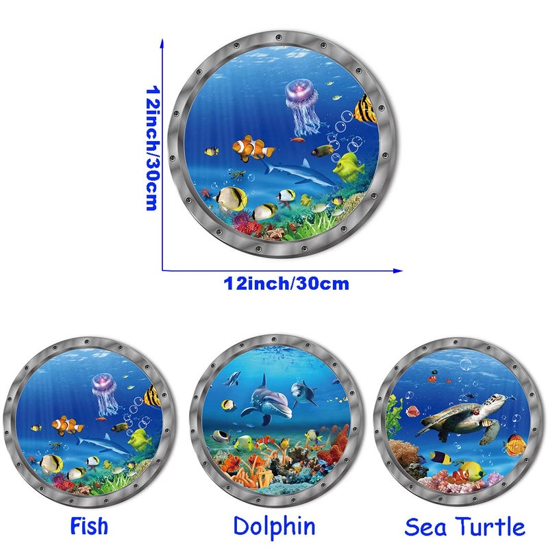 LiStarUs Ocean Animals World Under Sea Decor Includ Sea Turtles Dolphins Fishes 3 Pcs Removable 3D Peel and Stick Vinyl Stickers for Bathroom,Wall Decor,Wall Stickers,Bedroom,Furniture - Image 2
