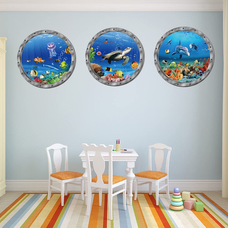 LiStarUs Ocean Animals World Under Sea Decor Includ Sea Turtles Dolphins Fishes 3 Pcs Removable 3D Peel and Stick Vinyl Stickers for Bathroom,Wall Decor,Wall Stickers,Bedroom,Furniture - Image 4