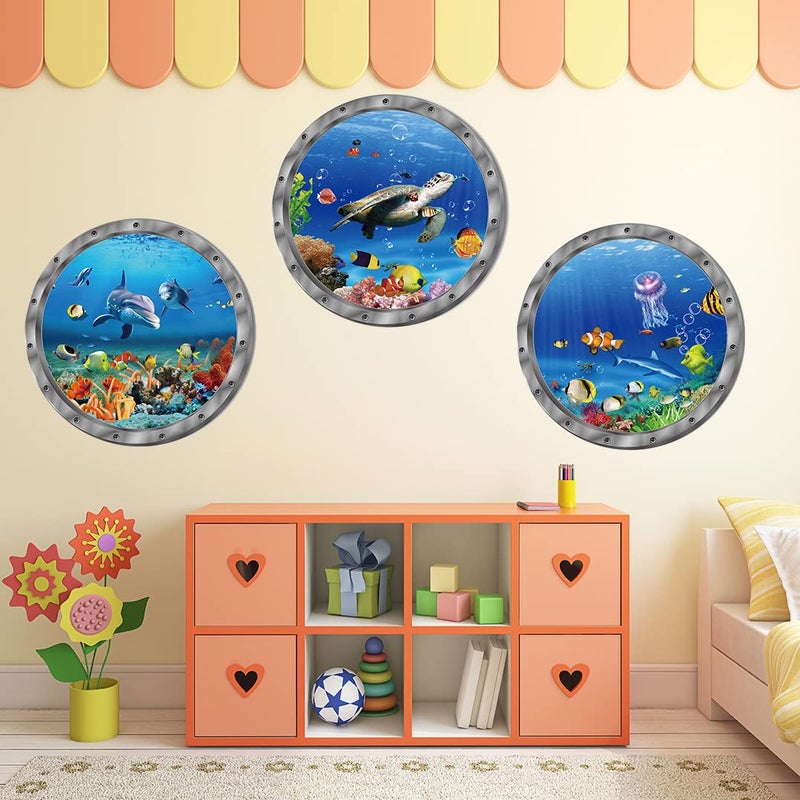 LiStarUs Ocean Animals World Under Sea Decor Includ Sea Turtles Dolphins Fishes 3 Pcs Removable 3D Peel and Stick Vinyl Stickers for Bathroom,Wall Decor,Wall Stickers,Bedroom,Furniture - Image 3