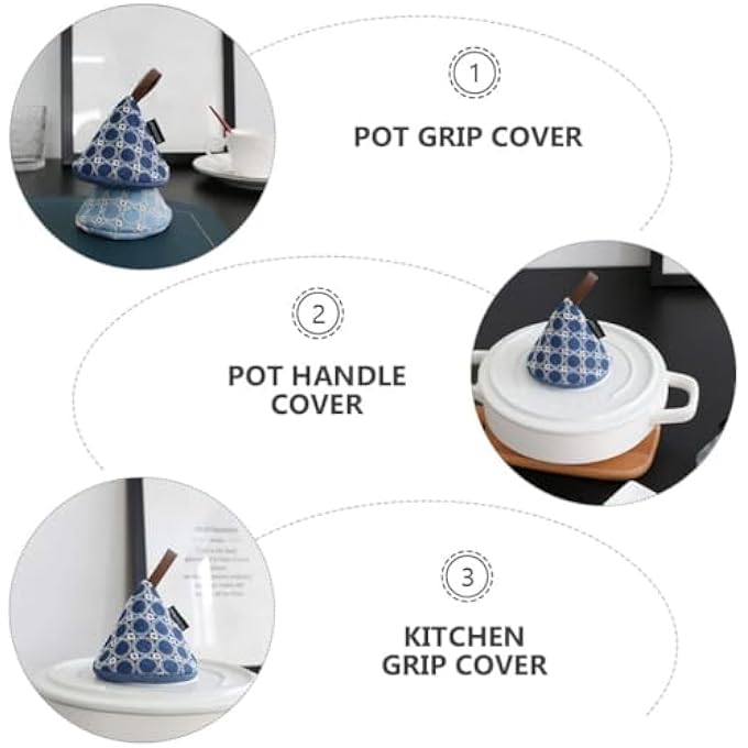 Pot Handle Cover Triangle Cotton Sleeve Heat Insulated Grip Scald Proof Cover For Frying Pan Griddle Kettle Dark Blue - Image 1