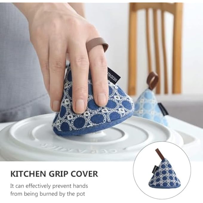 Pot Handle Cover Triangle Cotton Sleeve Heat Insulated Grip Scald Proof Cover For Frying Pan Griddle Kettle Dark Blue - Image 3