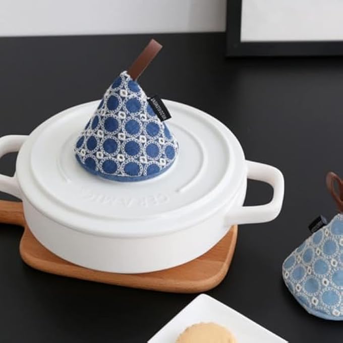Pot Handle Cover Triangle Cotton Sleeve Heat Insulated Grip Scald Proof Cover For Frying Pan Griddle Kettle Dark Blue - Image 2