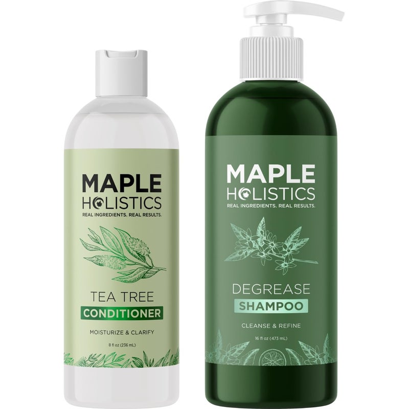 Maple Holistics Oily Hair and Scalp Shampoo and Conditioner - 16oz Degrease Shampoo & 8oz Tea Tree Conditioner for Oily Hair and Scalp for Men and Women - Sulfate Silicone & Paraben Free with Pure Essential Oils - Image 1