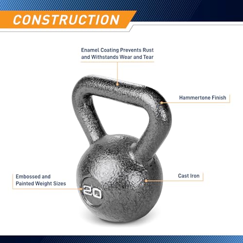 Marcy Hammertone Kettlebells, Ideal Workout Weights For Home Gym, Cast Iron, Black, 20lbs HKB-020 - Image 5