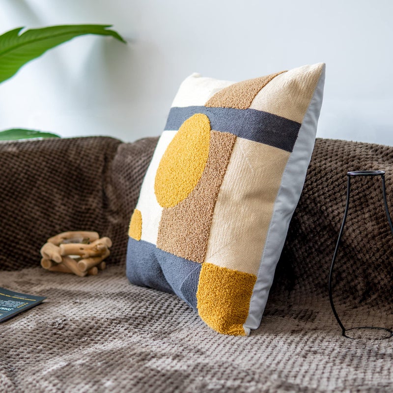 VANNCIO Vintage Decorative Throw Pillow Cover, Cotton Rustic Retro Accent Pillowcase for Mid Century Boho Decor, Geometric Patterned Cushion Sham, Square 18 inches, 1 PCS(Golden Brown) - Image 2
