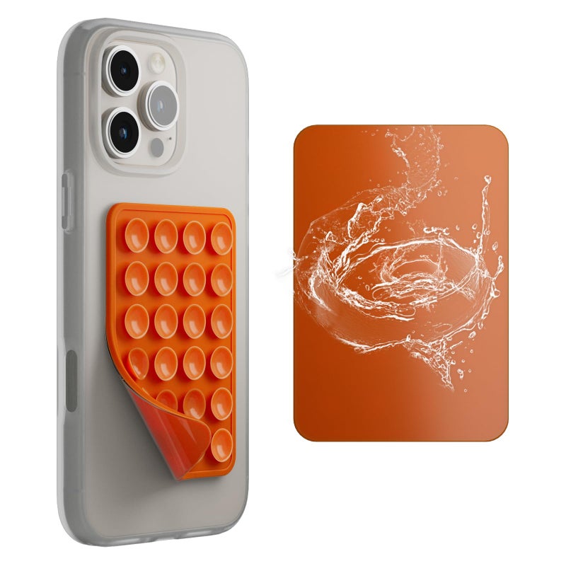SEMBO Reusable & Restickable Nano Gel Silicone Sticky Suction Phone Grip with Removable Mounting Tape, Hands-Free Phone Accessories Holder for Selfies and Videos(Orange) - Image 1