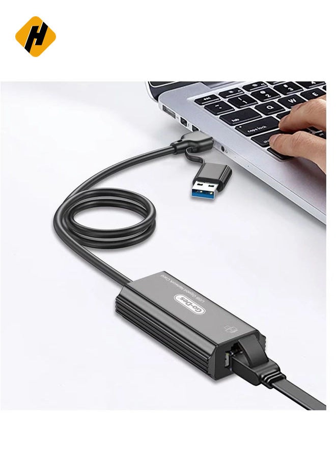 HuHa Go Des GD-6836 RJ45 to Type-C and USB-A Gigabit Ethernet Converter Cable 1000Mbps 50cm"  - Image 2
