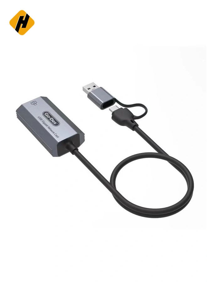 HuHa Go Des GD-6836 RJ45 to Type-C and USB-A Gigabit Ethernet Converter Cable 1000Mbps 50cm"  - Image 5