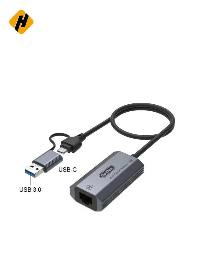 HuHa Go Des GD-6836 RJ45 to Type-C and USB-A Gigabit Ethernet Converter Cable 1000Mbps 50cm"  - Image 4