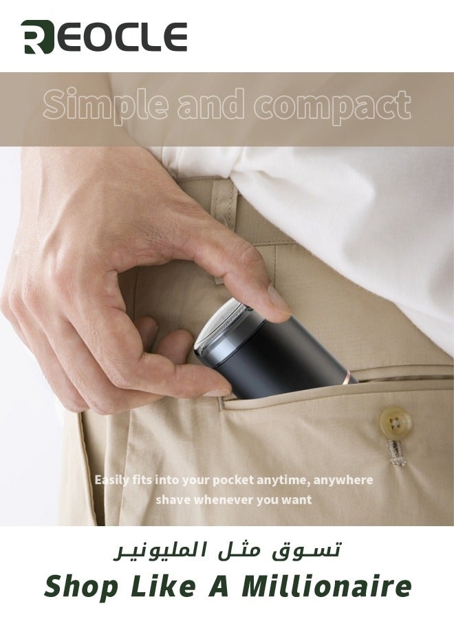 REOCLE Electric Razor for Men Pocket Size Mini Portable Shaver Wet and Dry Mens Razor USB Rechargeable Shaver Charging Easy One-Button Use Suitable for Home Car Travel Black - Image 4