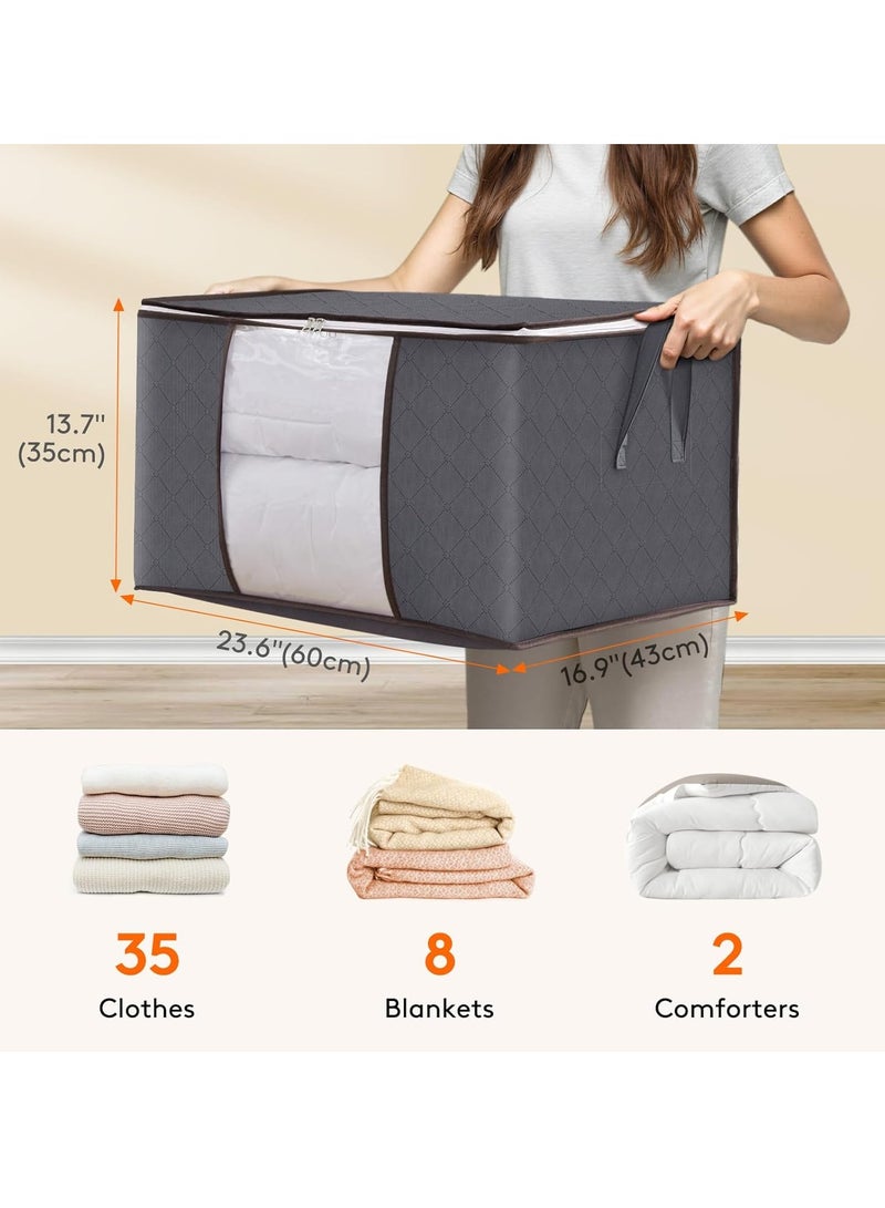 Loquat 90L Large Storage Bags, Closet Organizers and Storage, Clothes Storage Bins with Lids, Foldable Storage Containers with Reinforced Handles for Clothing, Blanket, Bedding, Comforter 3 Pack Gray - Image 2