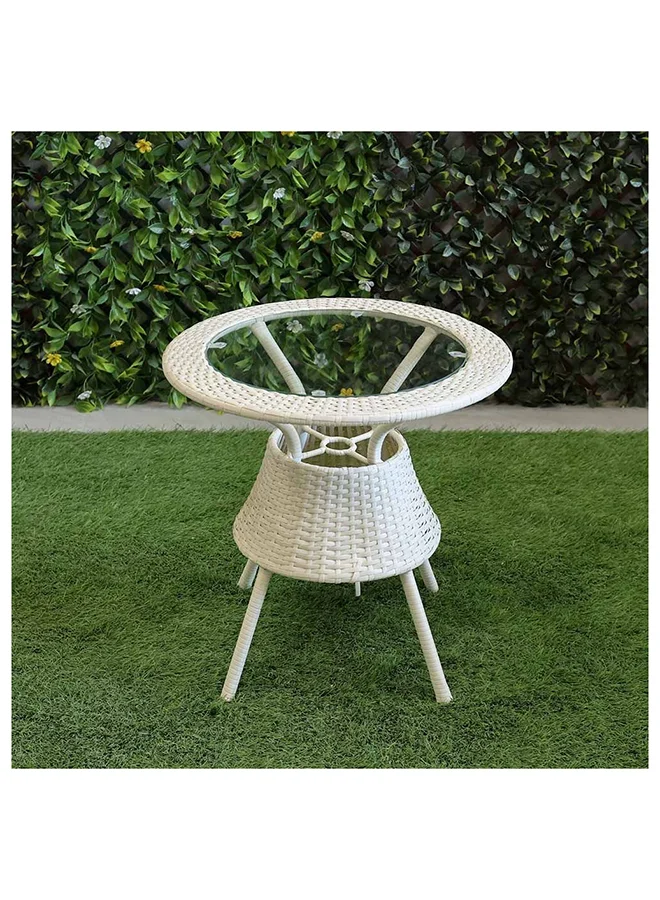 DANUBE HOME Eden Balcony Set All Weather 3 Piece Bistro Set With Coffee Table Modern Design Furniture For Balcony Outdoor Garden Bench Seating Terrace Lawn Patio White