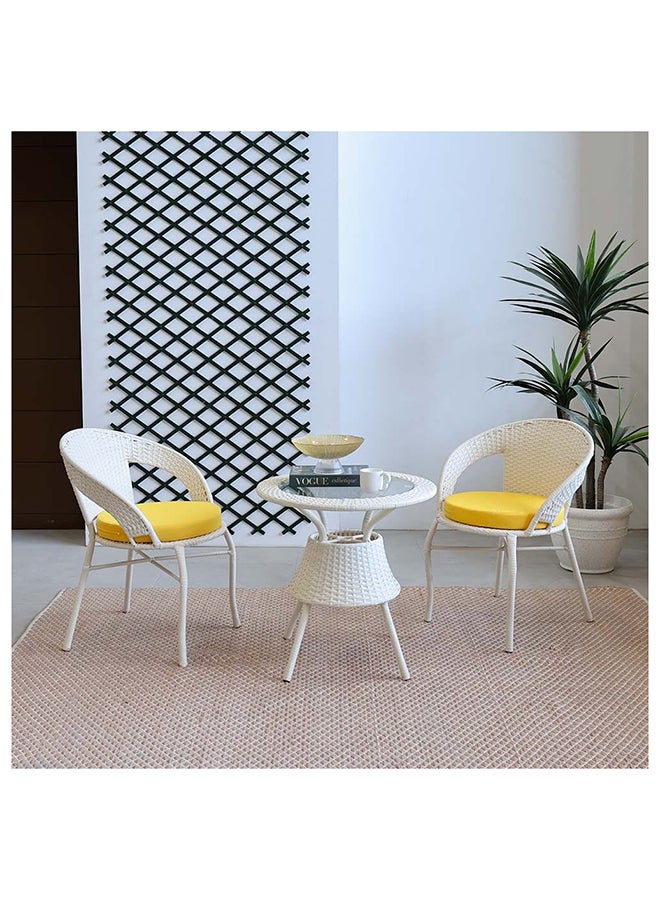 DANUBE HOME Eden Balcony Set All Weather 3 Piece Bistro Set With Coffee Table Modern Design Furniture For Balcony Outdoor Garden Bench Seating Terrace Lawn Patio White - Image 1