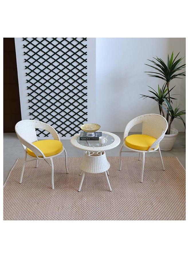 DANUBE HOME Eden Balcony Set All Weather 3 Piece Bistro Set With Coffee Table Modern Design Furniture For Balcony Outdoor Garden Bench Seating Terrace Lawn Patio White - Image 4