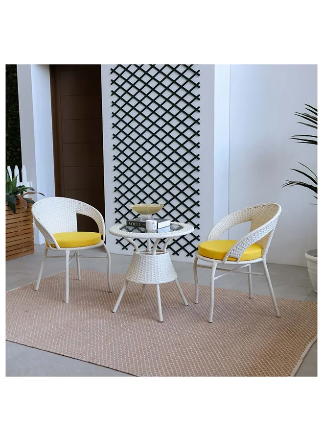 DANUBE HOME Eden Balcony Set All Weather 3 Piece Bistro Set With Coffee Table Modern Design Furniture For Balcony Outdoor Garden Bench Seating Terrace Lawn Patio White