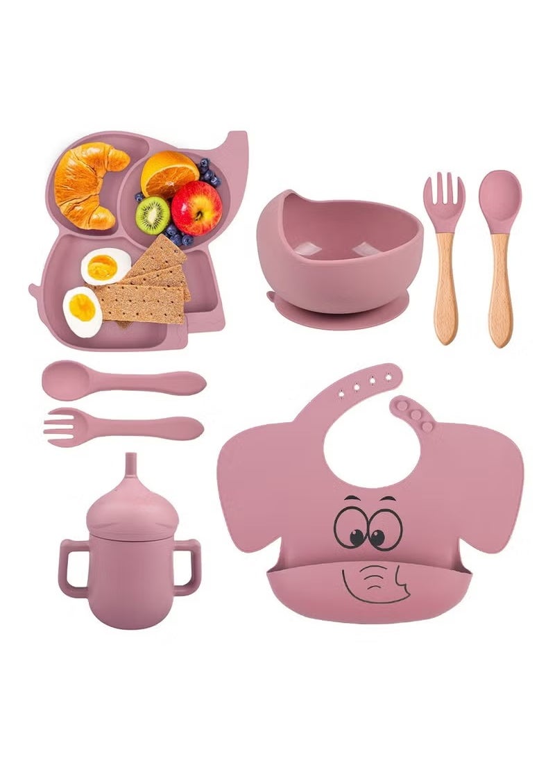 XiuWoo Silicone Baby Feeding Set, 8pcs Baby Led Weaning Supplies, Baby Feeding Supplies, Toddler Silicone Dishes, Suction Plate and Bowl, Bib, Straw and Snack Cup, Utensils  - Image 1