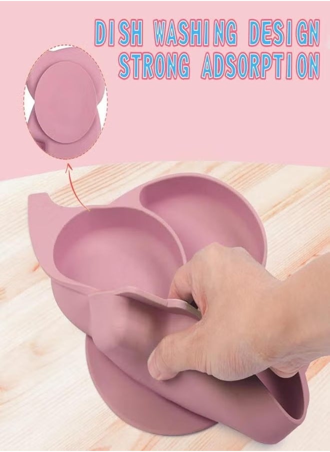 XiuWoo Silicone Baby Feeding Set, 8pcs Baby Led Weaning Supplies, Baby Feeding Supplies, Toddler Silicone Dishes, Suction Plate and Bowl, Bib, Straw and Snack Cup, Utensils  - Image 3