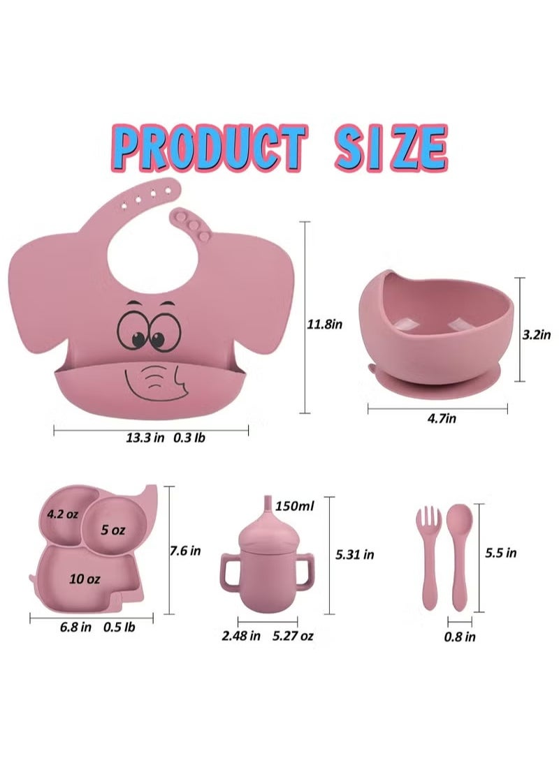 XiuWoo Silicone Baby Feeding Set, 8pcs Baby Led Weaning Supplies, Baby Feeding Supplies, Toddler Silicone Dishes, Suction Plate and Bowl, Bib, Straw and Snack Cup, Utensils  - Image 5