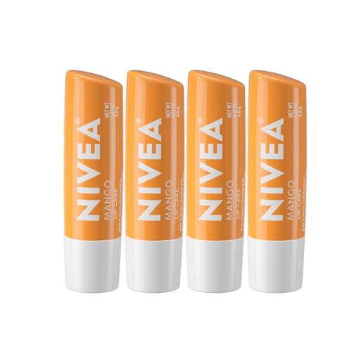 NIVEA Mango Lip Care, Vegan Lip Balm Pack with Shea Butter, Nourishing Oils and Vitamin C & E, 3-in-1 Moisturize, Repair and Protect, 0.17 Oz Stick, Pack of 4 - Image 1