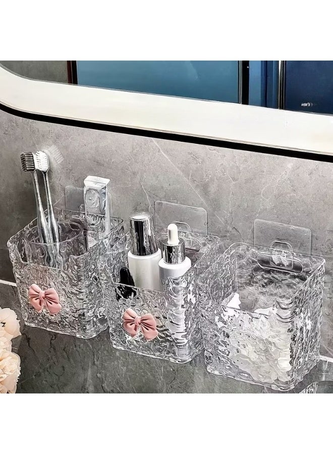 Acrylic Wall Mounted Storage Organizer Box No Drilling with Strong Double Sided Adhesive – Multi Functional Bathroom and Kitchen Organizer for Toothbrushes Makeup Brushes Small Accessories and Daily Essentials – Modern Space Saving Wall Storage Rack for Vanity Countertop and Home Decor 11.5×10.5×8 CM - Transparent - Image 4