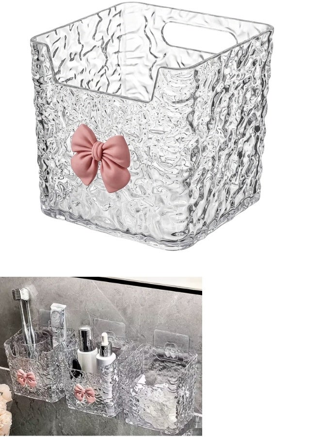 Acrylic Wall Mounted Storage Organizer Box No Drilling with Strong Double Sided Adhesive – Multi Functional Bathroom and Kitchen Organizer for Toothbrushes Makeup Brushes Small Accessories and Daily Essentials – Modern Space Saving Wall Storage Rack for Vanity Countertop and Home Decor 11.5×10.5×8 CM - Transparent - Image 2