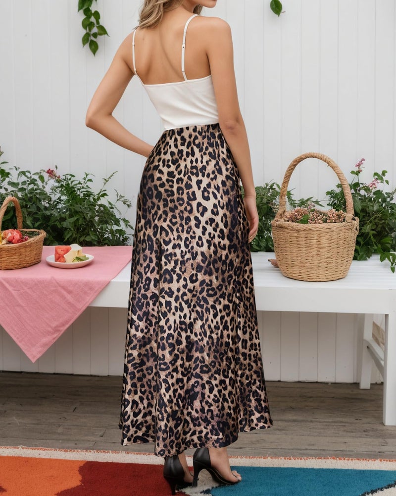 Teddify Women's Satin Maxi Skirt High Waisted Elastic Waistband Silk A-Line Casual Party Leopard Print Long Skirts for Women (Animal Print, Small) - Image 4