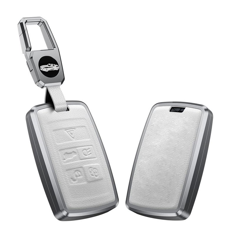 KUNIO Key Case Suitable for Land Rover Discovery 5 Range Rover Sport Evoque Velar LR2 LR4 for Jaguar XE XJ Aluminium Alloy Leather Car Key Case Key Case White - Image 1