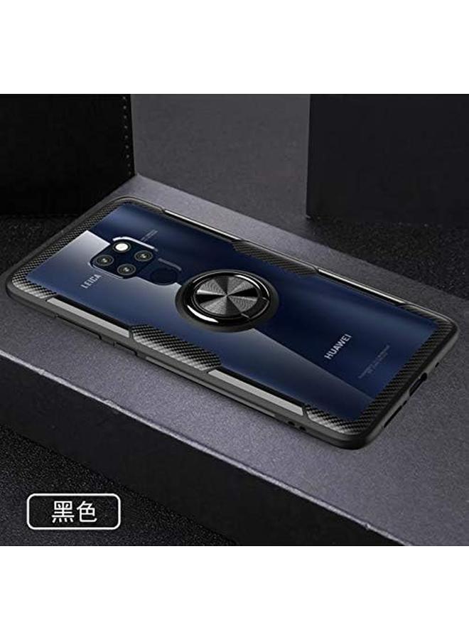 إيروريكس حافظة لهاتف هواوي ميت 20 مع زجاج مقوى رفيع من السيليكون الناعم من مادة TPU مع غطاء خلفي شفاف صلب مع حلقة معدنية ومسند مغناطيسي باللون الأسود - Image 2
