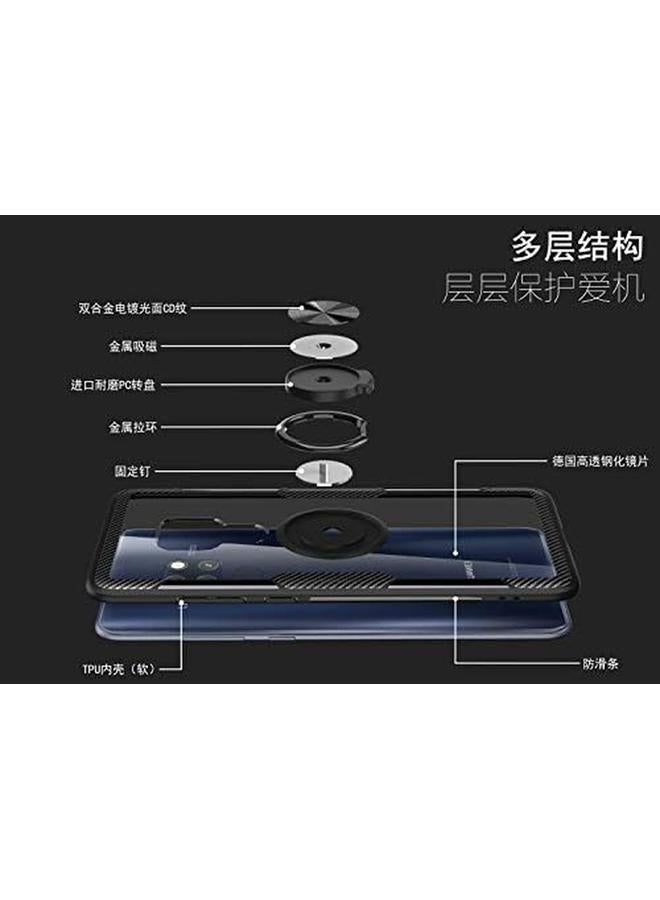 إيروريكس حافظة لهاتف هواوي ميت 20 مع زجاج مقوى رفيع من السيليكون الناعم من مادة TPU مع غطاء خلفي شفاف صلب مع حلقة معدنية ومسند مغناطيسي باللون الأسود - Image 3