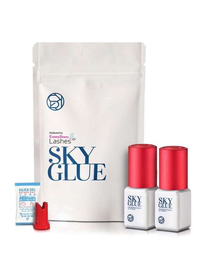Existing Beauty 2 Pack Sky Glue S+ Eyelash Extension Glue Professional Use Only - Extra Strong Lash Extensions Adhesive 6-7 Weeks Retention and 1-2s Dry, Long Lasting Semi Permanent Black Glue - 2 Bottles 5 ml Ea - Image 1